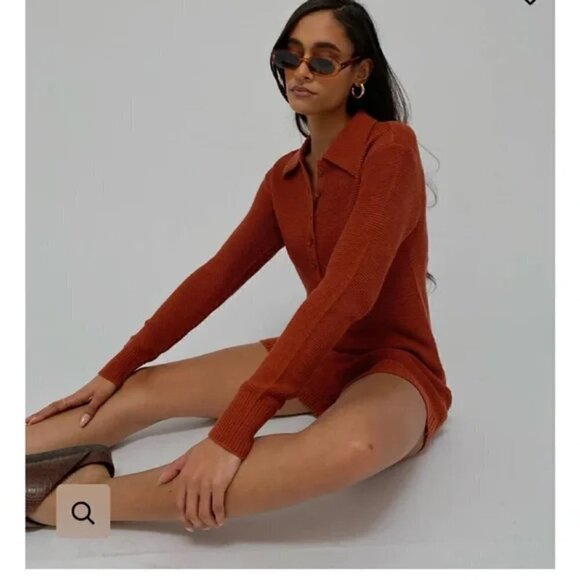 New WeWoreWhat Half Button Boxy Clay Knit Sweater Romper NWT XS - Picture 5 of 15